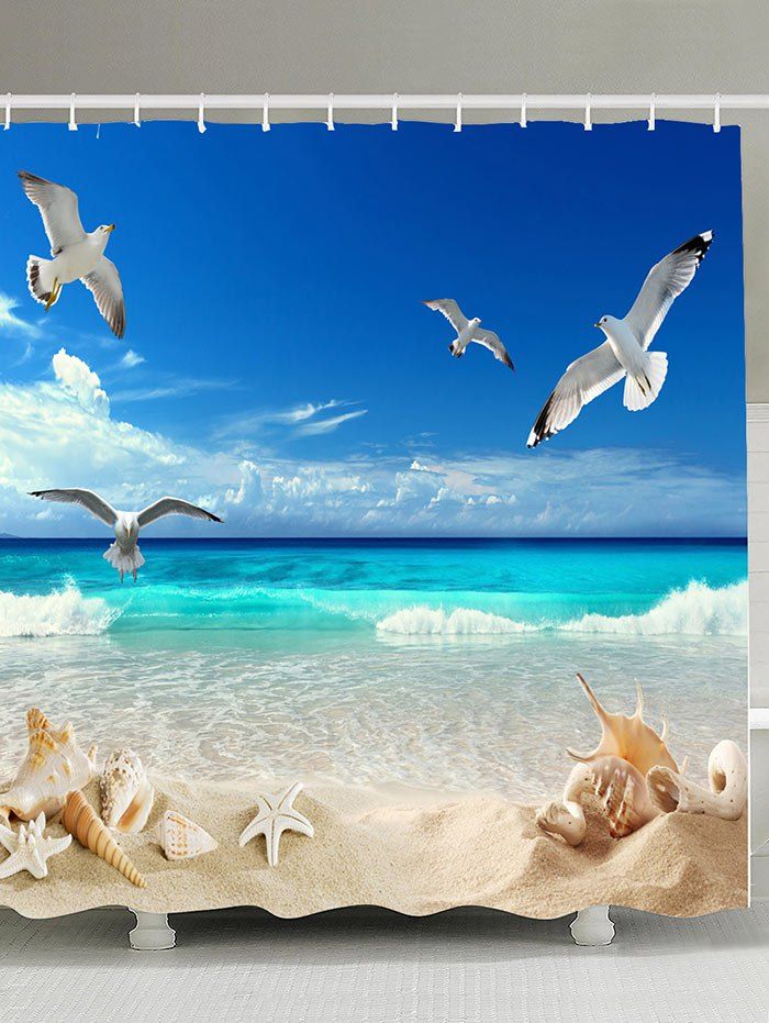 [41 OFF] Beach View Print EcoFriendly Polyester Shower Curtain Rosegal