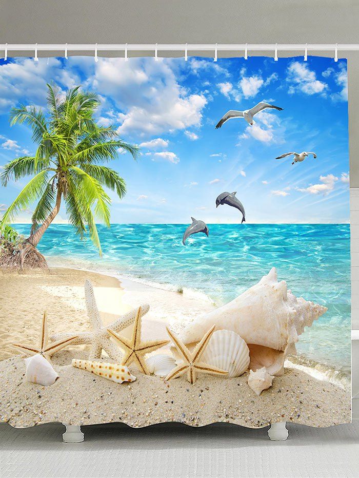 

Beach Scenery Eco-Friendly Bathroom Shower Curtain, Sky blue