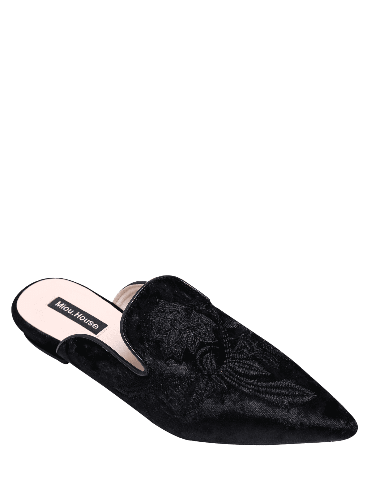 flat velvet shoes with embroidery detail
