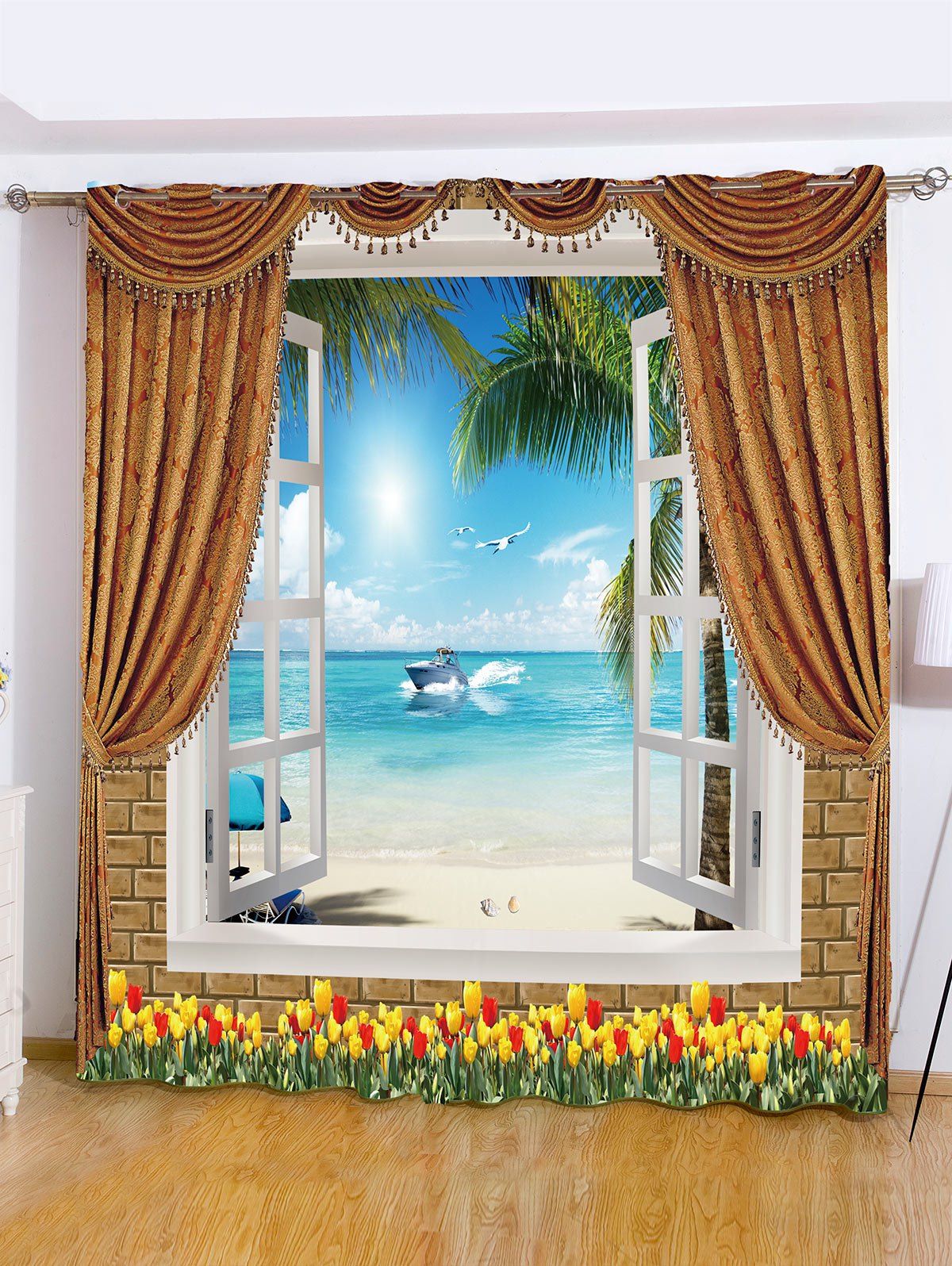 

Sea View Printed Roller Blind Background Window Curtain, Sky blue