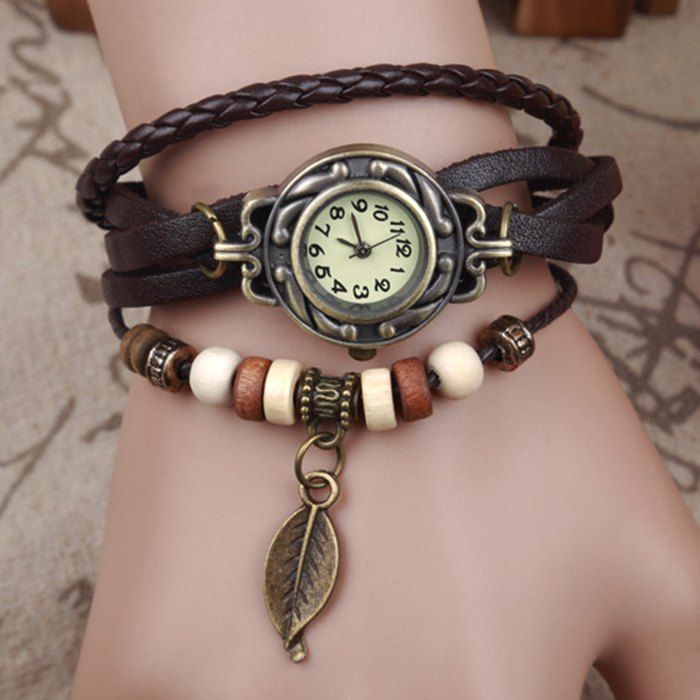 

Vintage Tree Leaf Braid Bracelet Watch, Brown
