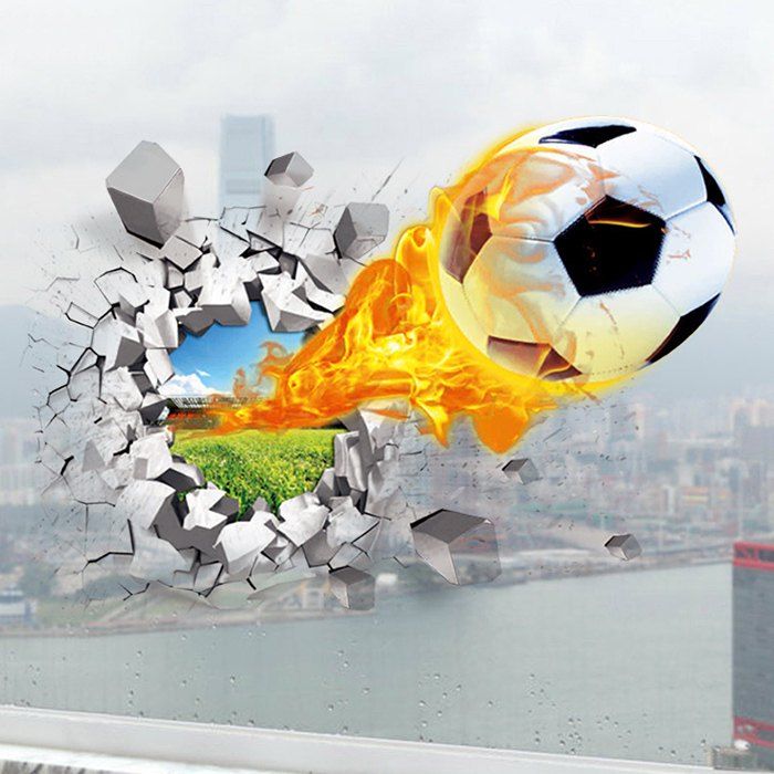 

Football On Fire Vinyl Decals 3D Wall Sticker Sports, White