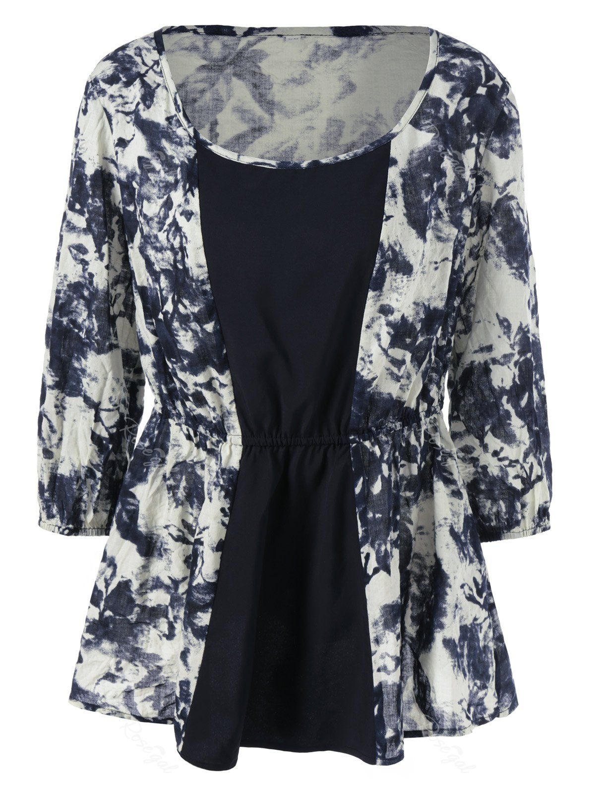 

Plus Size Tie Dye Peplum Blouse, White and black