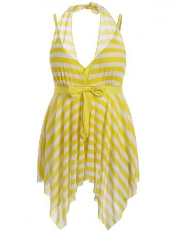 Yellow 6xl Plus Size Stripe One Piece Skirted Swimsuit | RoseGal.com