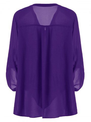 

Plus Size Split-Neck Adjustable Sleeve Blouse, Purple