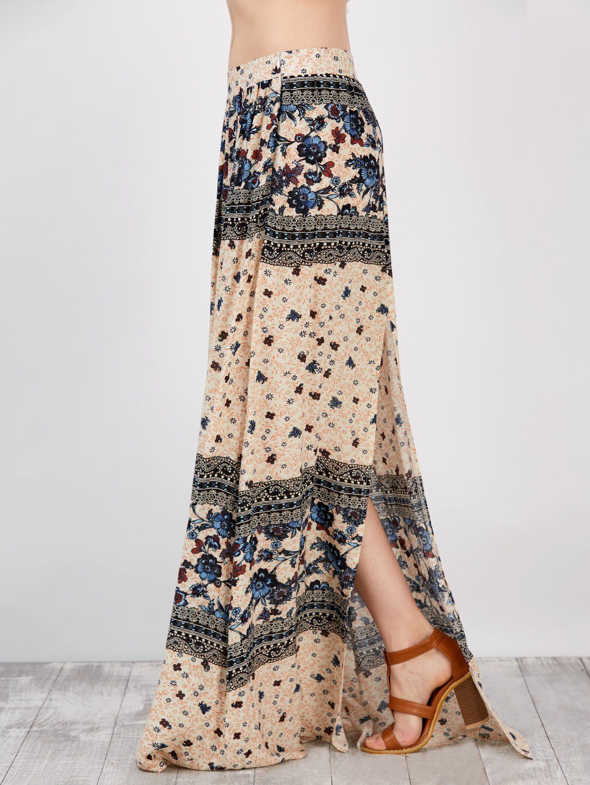 [23% OFF] High Rise Floral Print Maxi Skirt | Rosegal