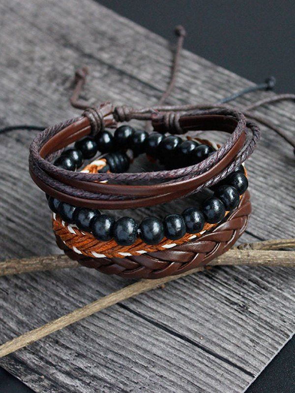 

Beaded Faux Leather Woven Boho Bracelet Set, Brown