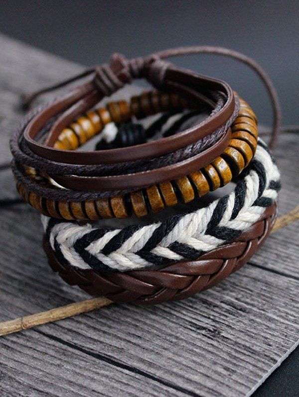 

Wooden Faux Leather Hand Woven Friendship Bracelets, Brown
