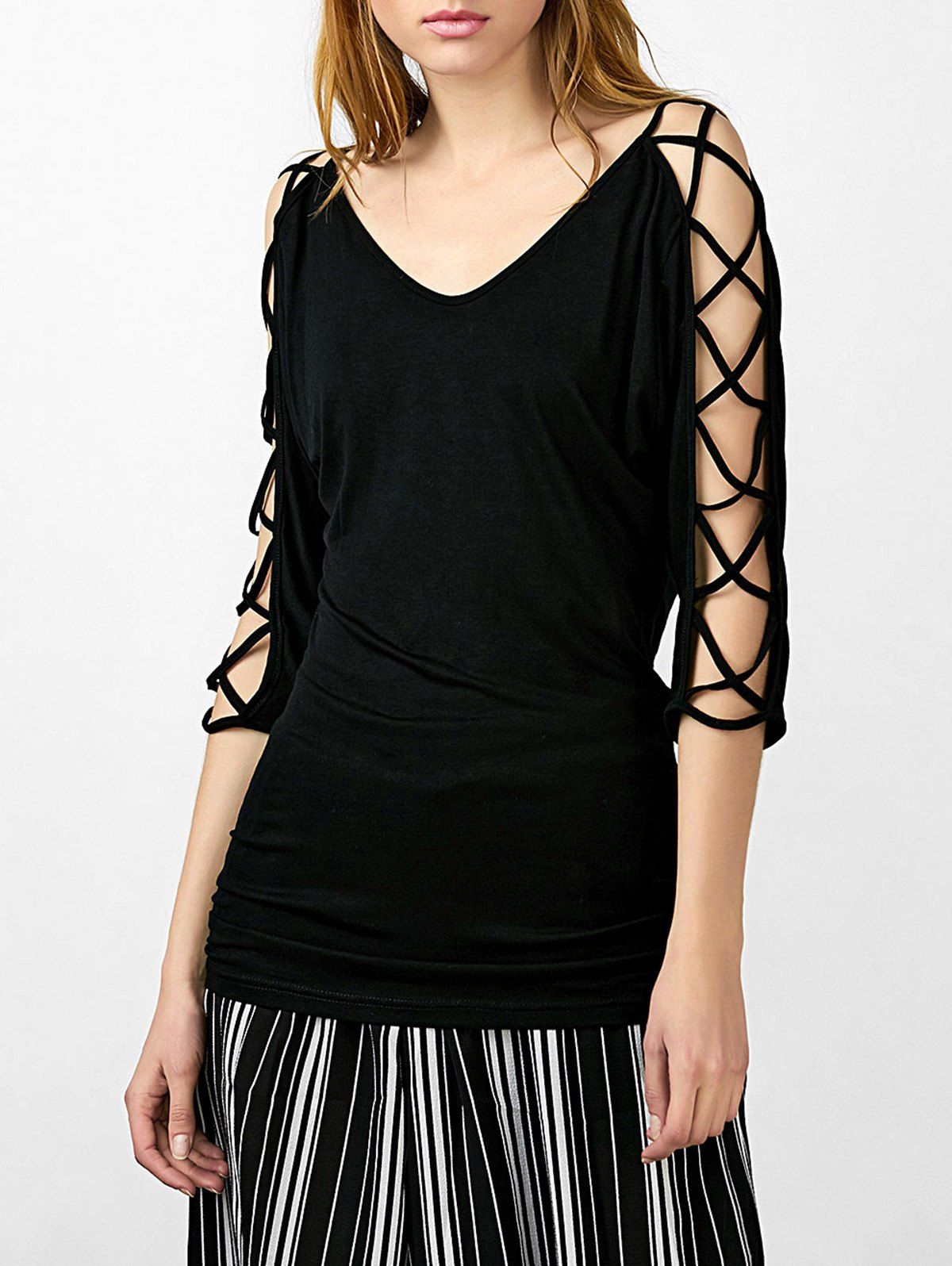 2018 open back open sleeve t shirt in black m rosegal 2018 open back open sleeve t shirt in black m rosegal