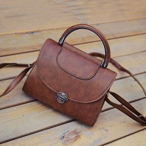 Push Lock Metallic Handle Crossbody Bag