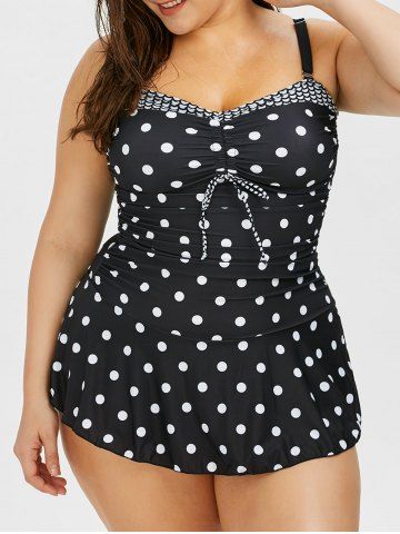 Black Xl Polka Dot Plus Size Pin Up Skirted Tankini Swimsuit Rosegal Com