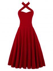 Halter Vintage Criss Cross Swing Pin Up Dress -  