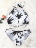 High Neck Palm Tree Push Up Bikini Bathing Suit -  