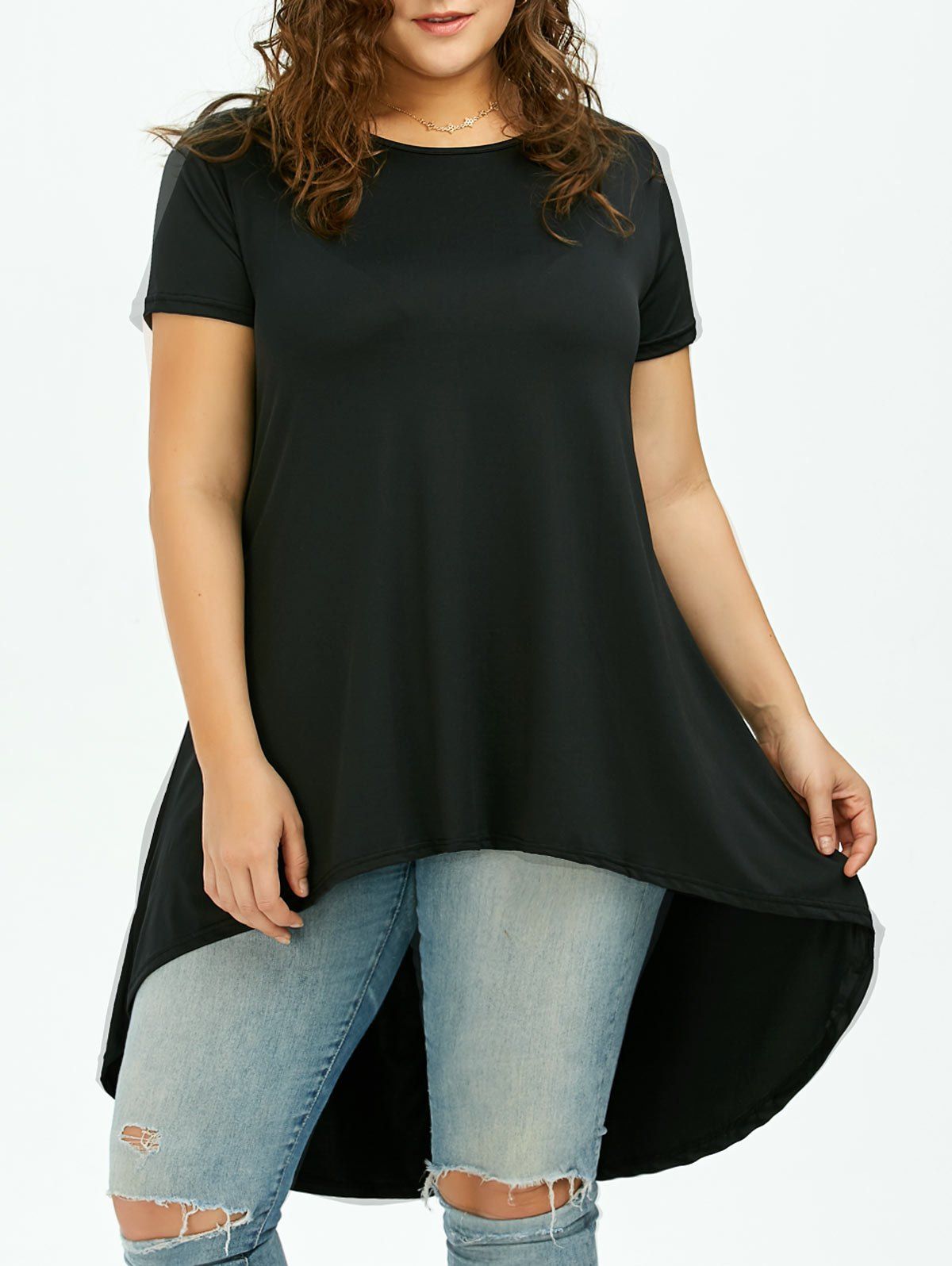 Black 5xl Long Plus Size High Low T-shirt | RoseGal.com
