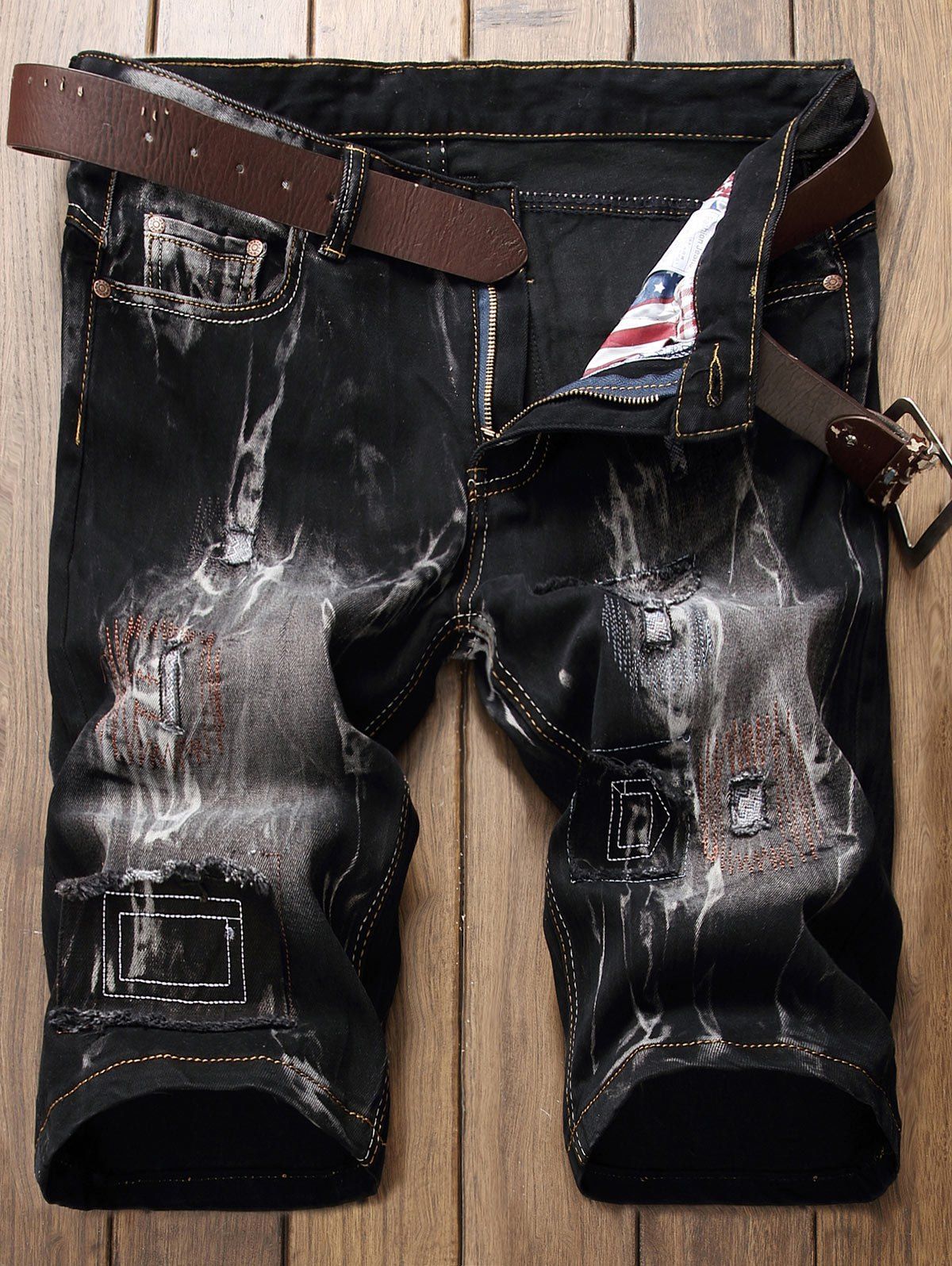

Vintage Patched Denim Jeans Shorts, White and black