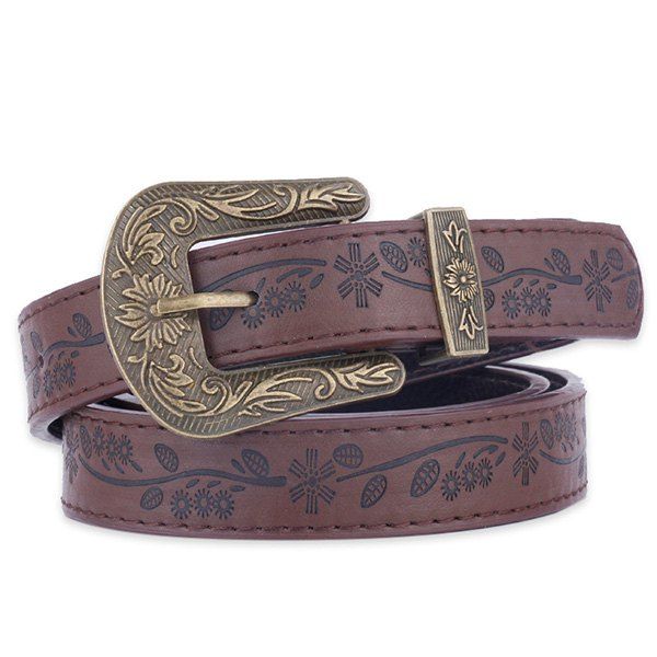 

Floral Emboss Pin Buckle Faux Leather Waist Belt, Coffee