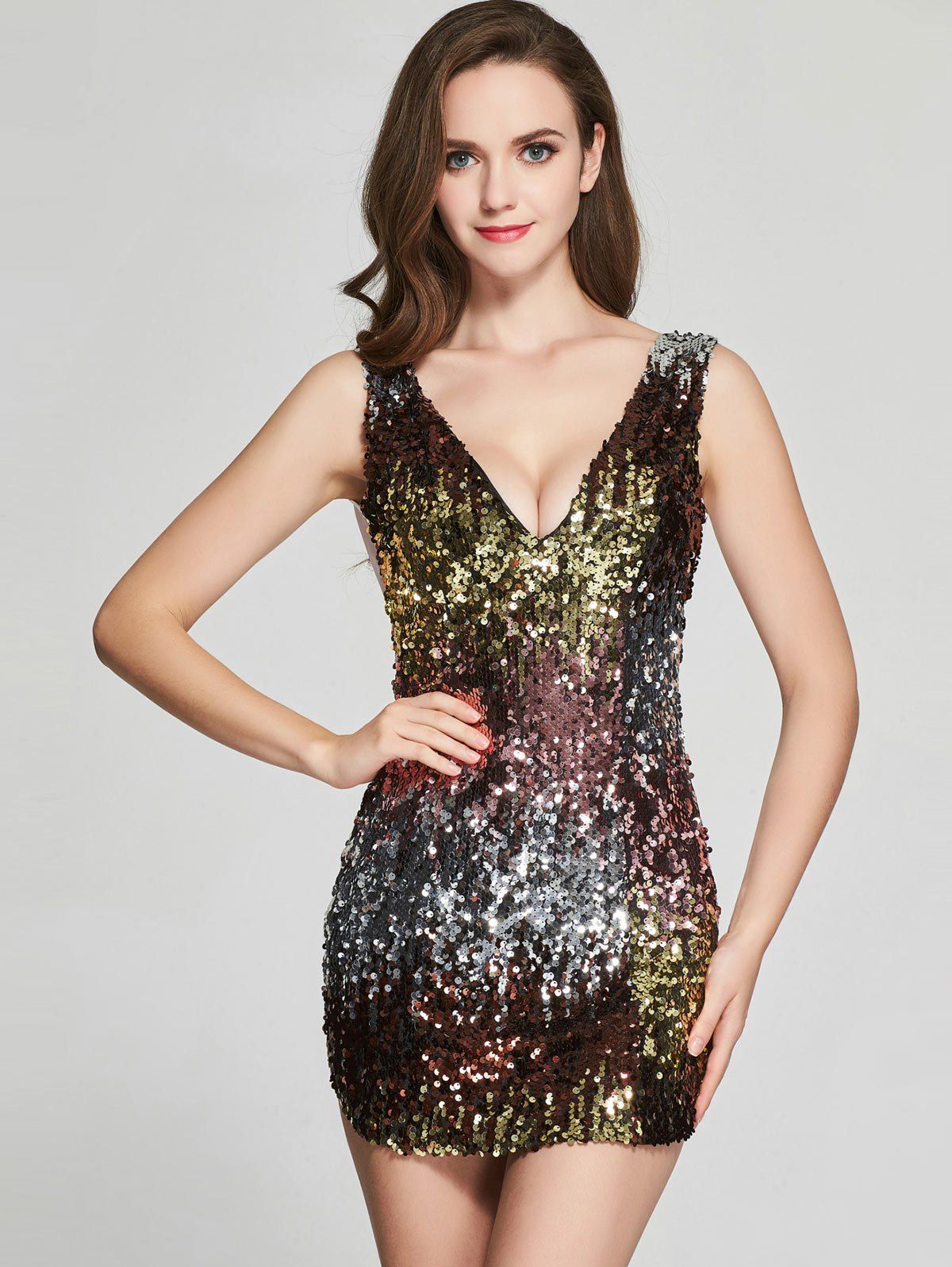 [53% OFF] Sequin Glitter Sparkly Tight Club Mini Short Dress | Rosegal