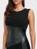 Faux Leather Panel Long Sheath Midi Fitted Tight Dress -  
