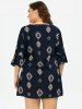 Plus Size Printed Bell Sleeve Chiffon Dress -  
