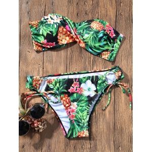 Twist Bandeau Bikini with Pineapple Floral Print