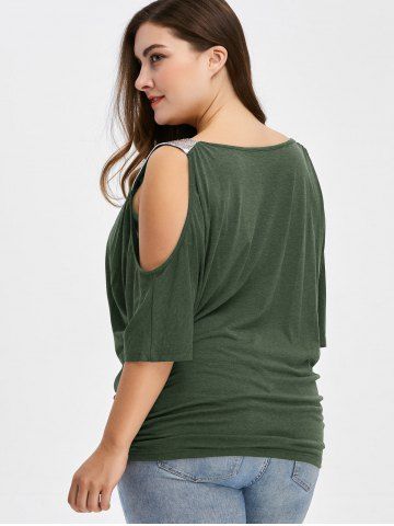

Plus Size Cold Shoulder Sequined Trim T-Shirt, Green