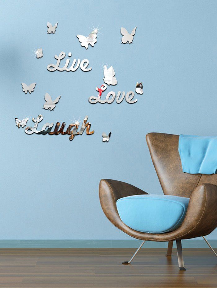 

3D Butterfly Letter Acrylic Removable Mirror Wall Sticker, Silver