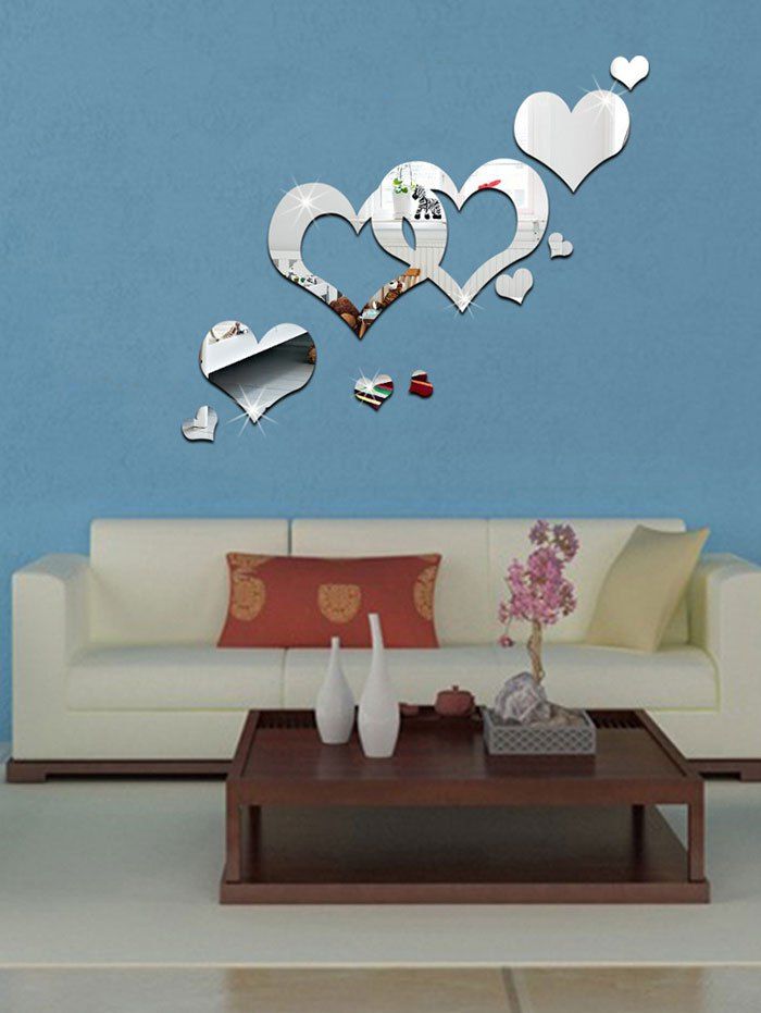 

Acrylic Hollow Heart Removable Mirror Wall Art Sticker, Silver