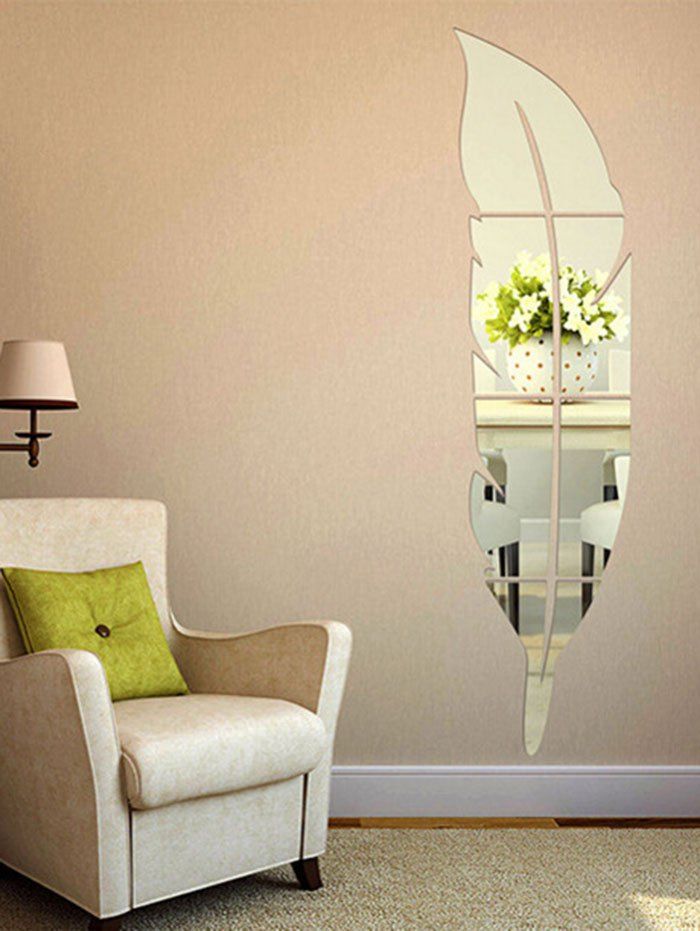 

Feather Shape Home Decor Acrylic Mirror Wall Sticker, Silver