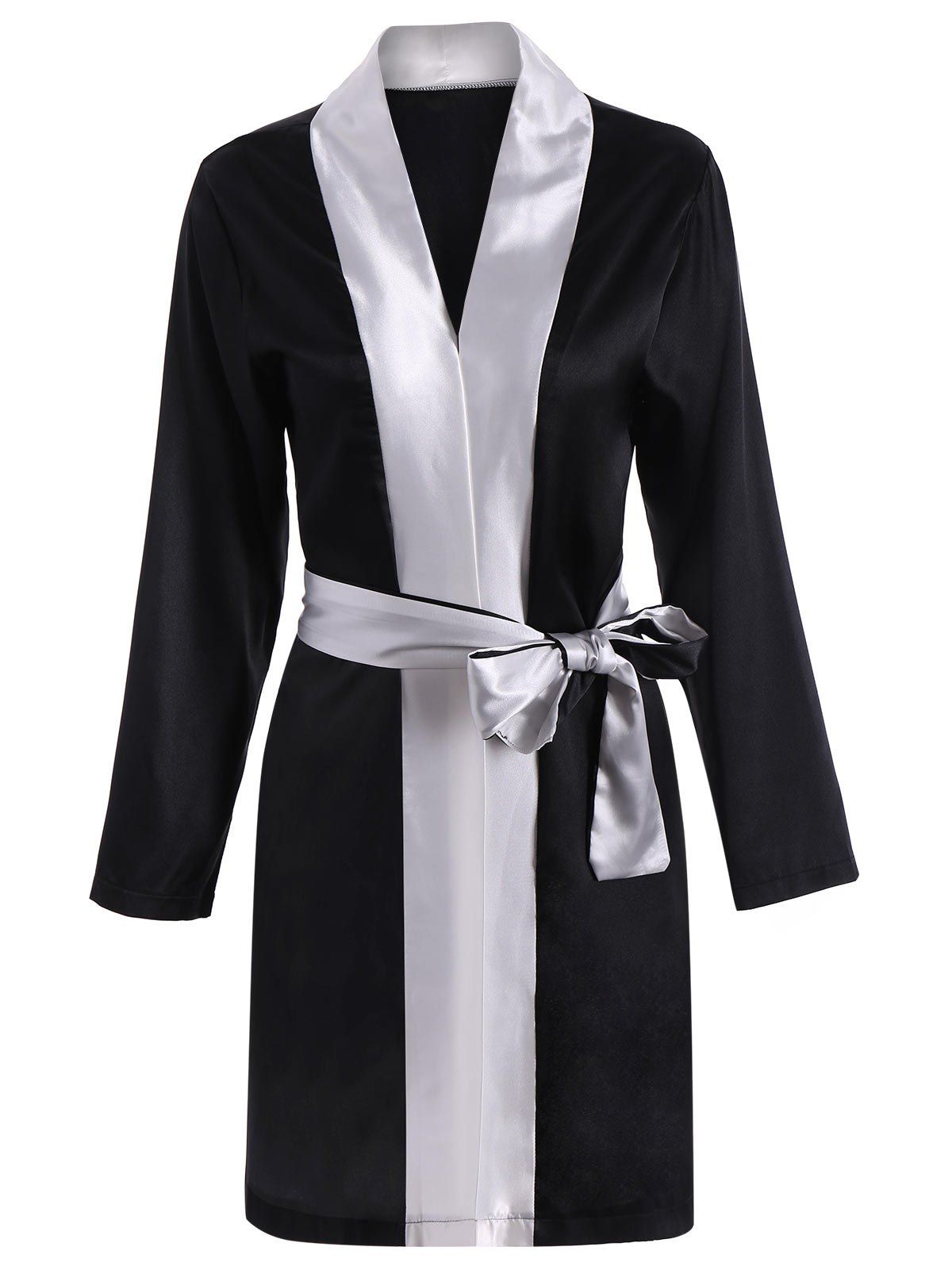 [32 OFF] Color Block Wrap Robe Rosegal