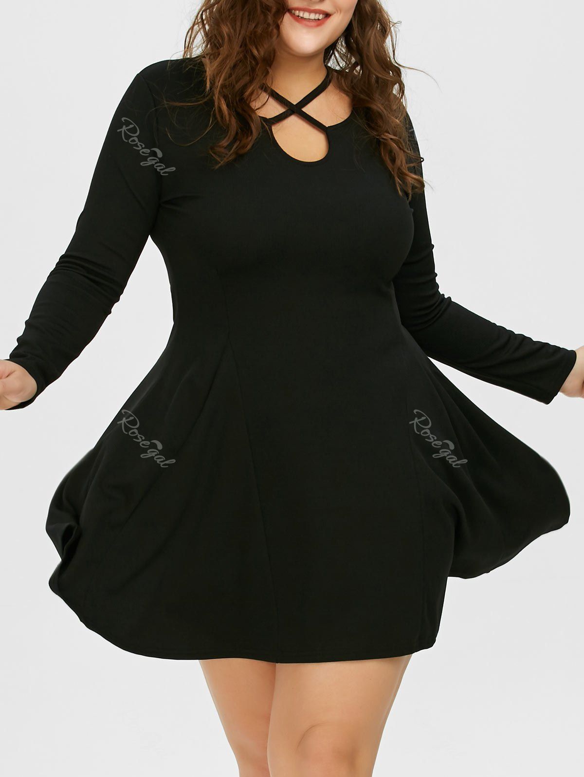 Cutout Plus Size Skater Dress With Long ...