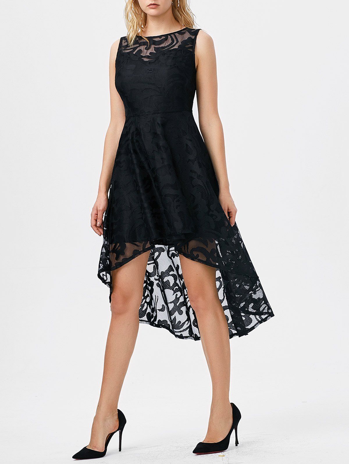 

Lace High Low Swing Evening Party Dress, Black