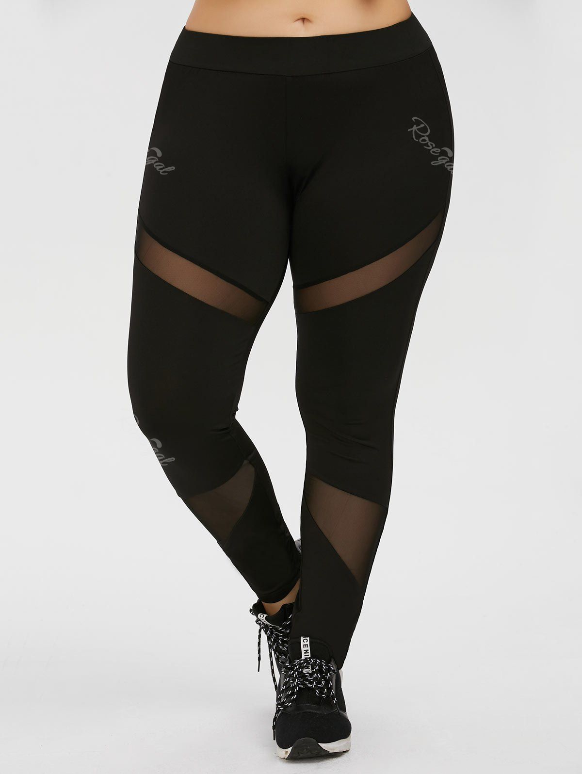 Black Xl Plus Size Mesh Panel Workout Leggings Rosegal Com