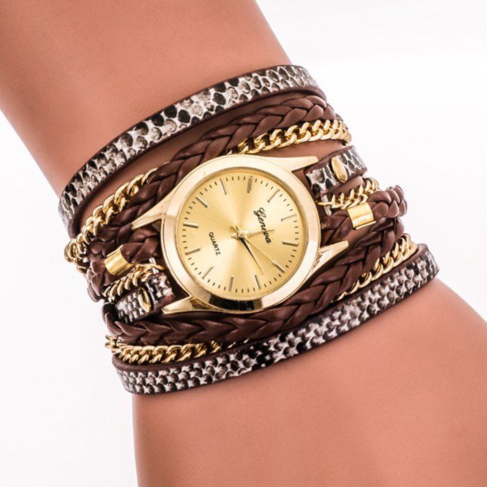 

Faux Leather Strap Wrap Bracelet Watch, Brown