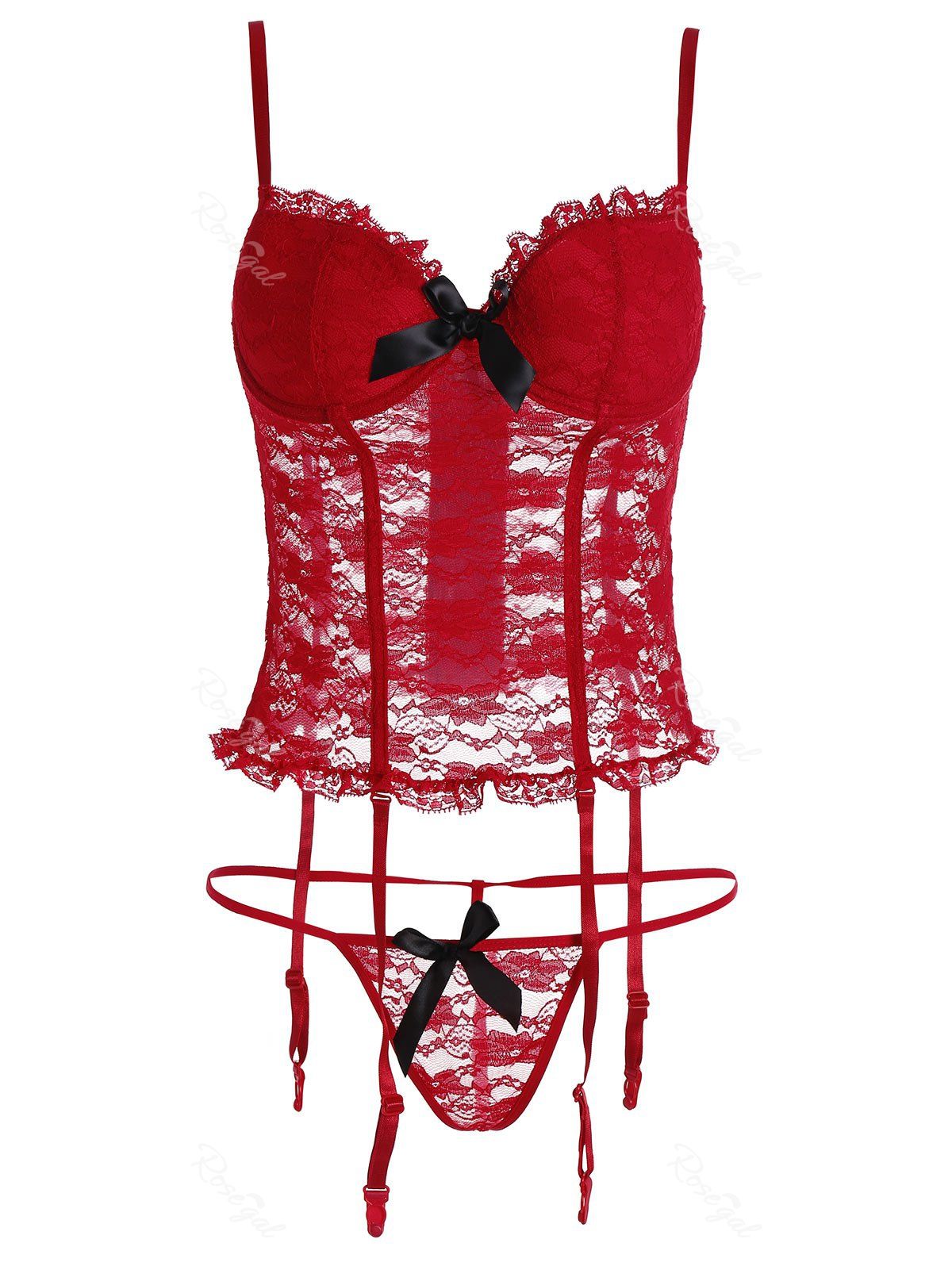 

Lace See Through Plus Size Bustier, Red