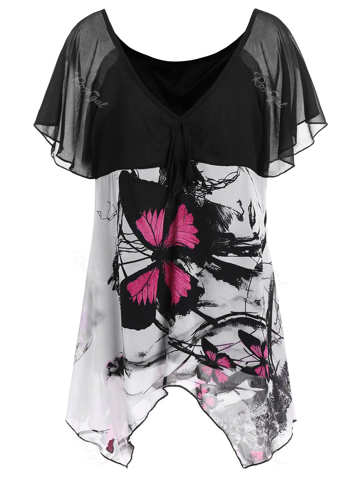 29 Off Plus Size Chiffon Butterfly Print Top Rosegal 6022