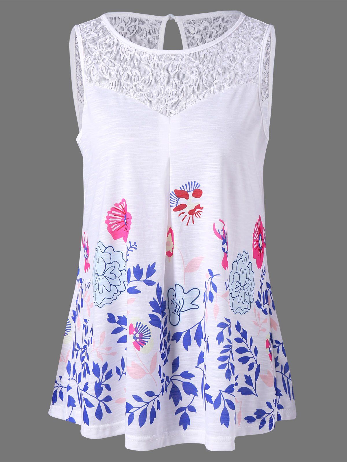 [42 OFF] Lace Trim Floral Tank Top Rosegal