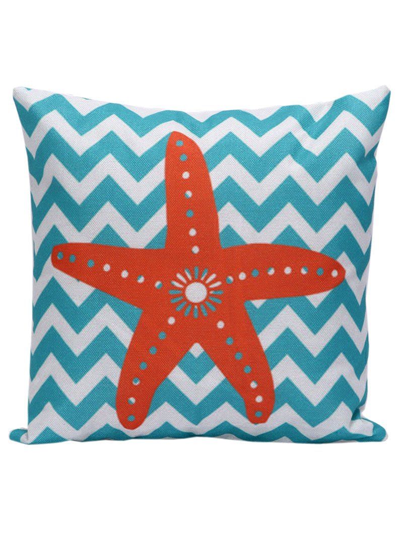 

Starfish Wavy Print Decorative Throw Pillow Case, Blue stripe