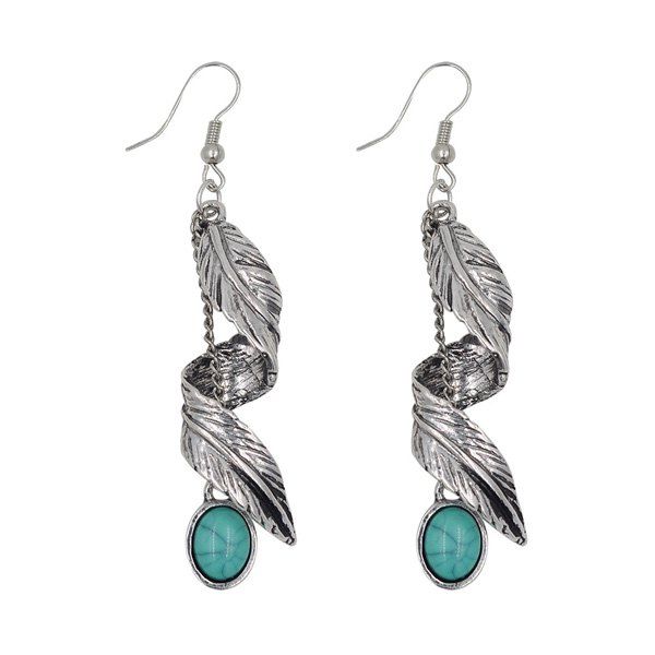

Artificial Turquoise Alloy Leaf Earrings, Silver