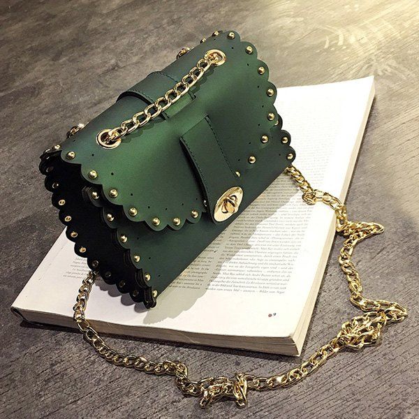 

Rivet Chains Scalloped Crossbody Bag, Green