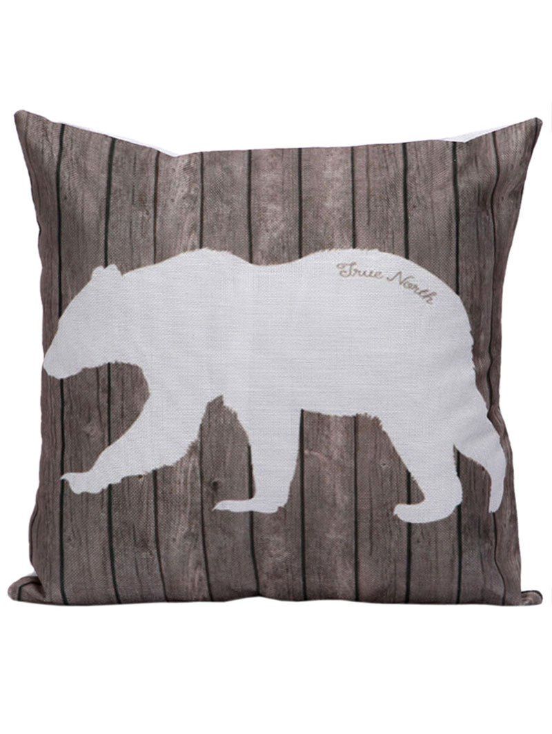 

Polar Bear Wood Printed Pillow Case, Brown