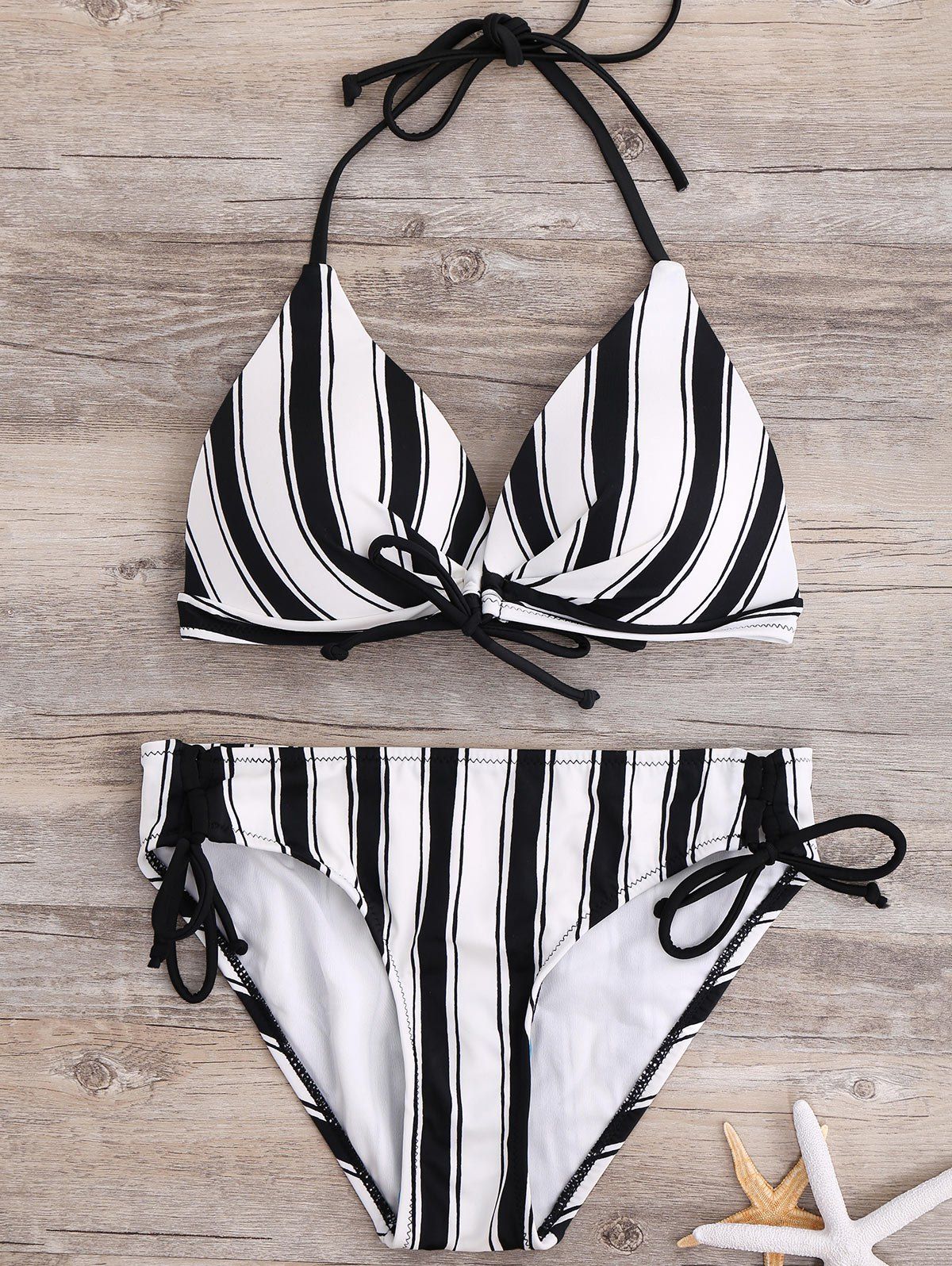 Halter Tied Stripe Bikini [44% OFF] | Rosegal