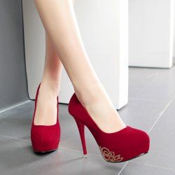 Metal Embellishment Mini Heel Pumps