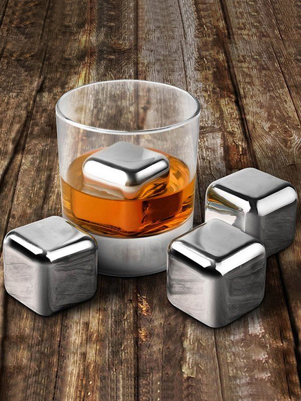 

Whiskey Beer Wine Stone Stainless Steel Ice Cubes Set, Silver