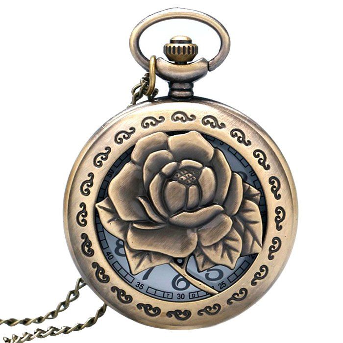 

Rose Flower Carving Vintage Pocket Watch, Bronze-colored