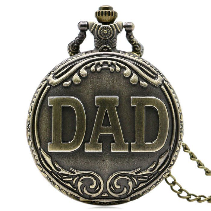 

Vintage DAD Carving Quartz Pocket Watch, Copper color