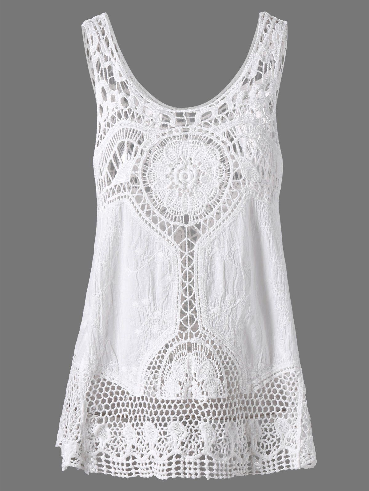 White One Size Crochet Lace Hollow Out Tank Top