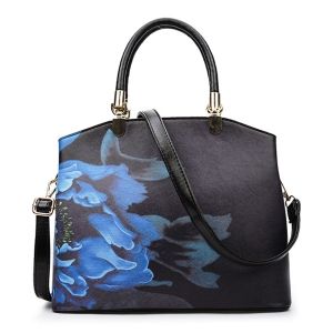 Metal Detail Flower Printed Handbag