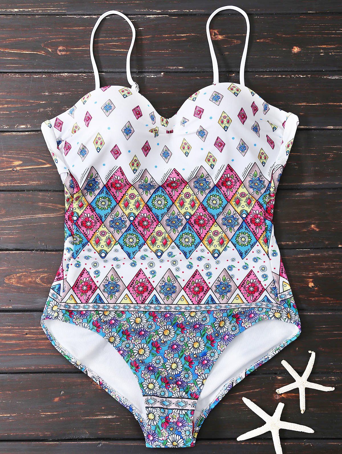 White L Floral One Piece Swimsuit With Padded Bra