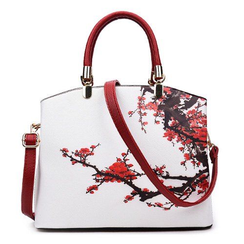 

Metal Detail Flower Printed Handbag, Red