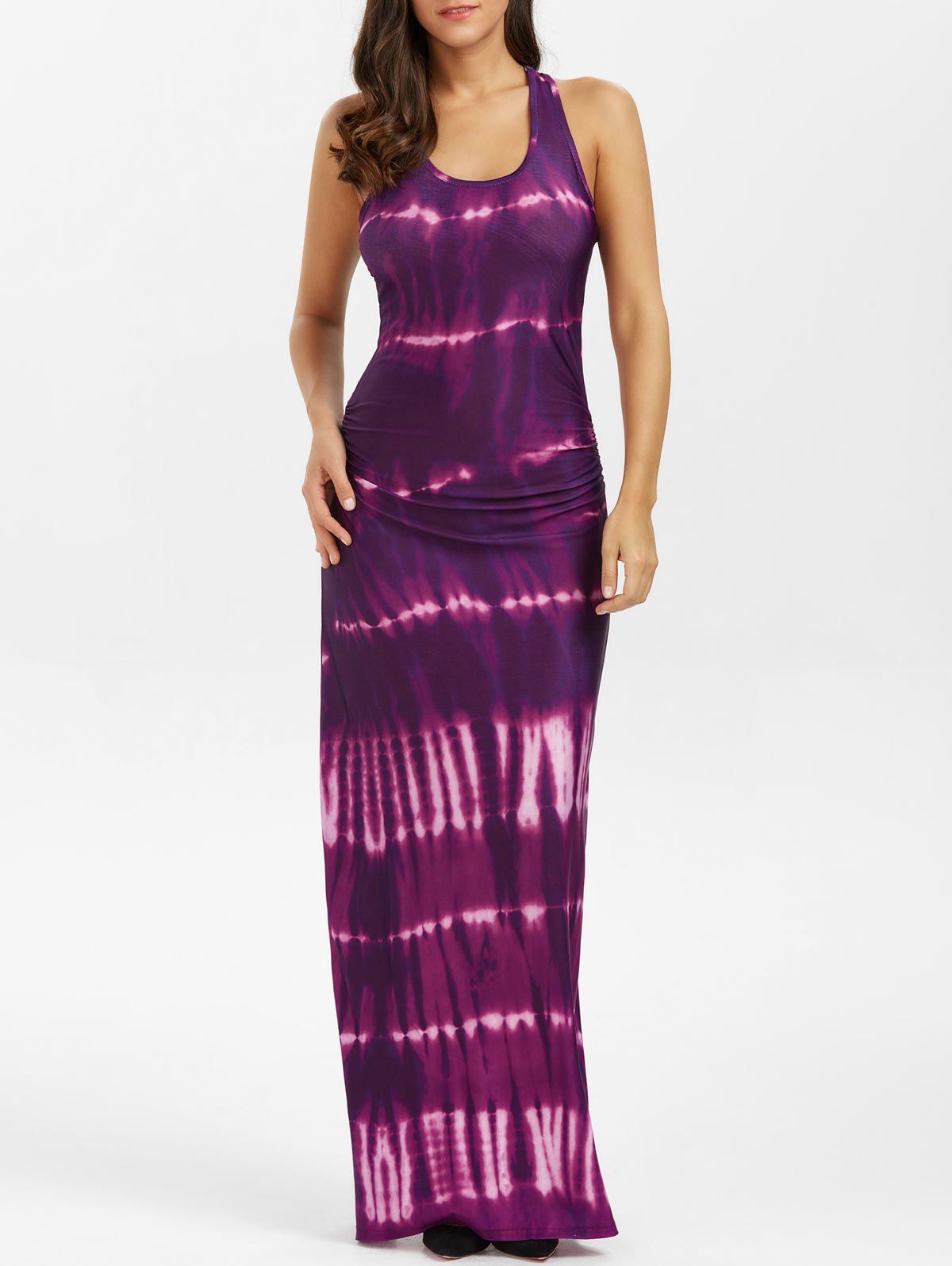 

Bohemian Tie-Dye Illusion Print Racerback Long Tank Dress, Begonia